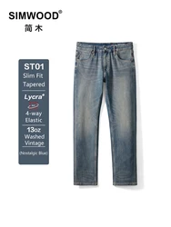 SIMWOOD 2024 herfst nieuwe slim fit elastische jeans heren comfortabele 4-weg elastische stof denim broek