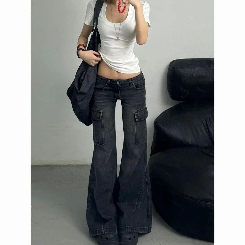 

Fashionable Retro Heavy Industry Low Waisted Flared Jeans Women's Summer New Style American Spicy Girl Loose Wide Leg Work Pants