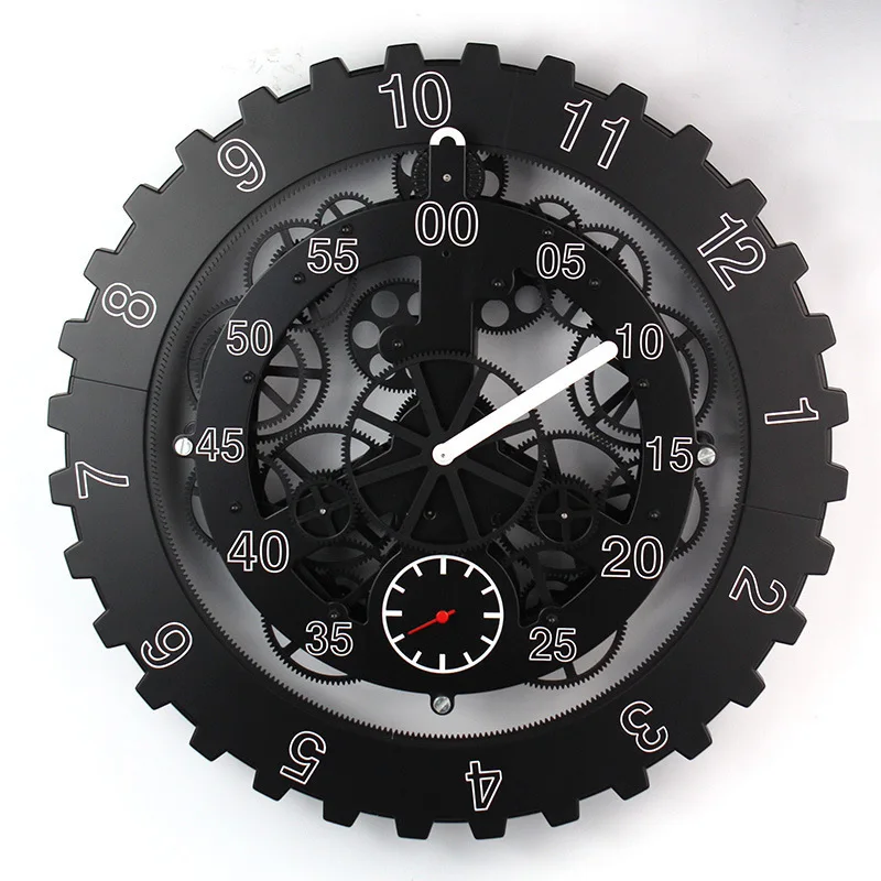 Large circular clock with gear rotating, 18 inch