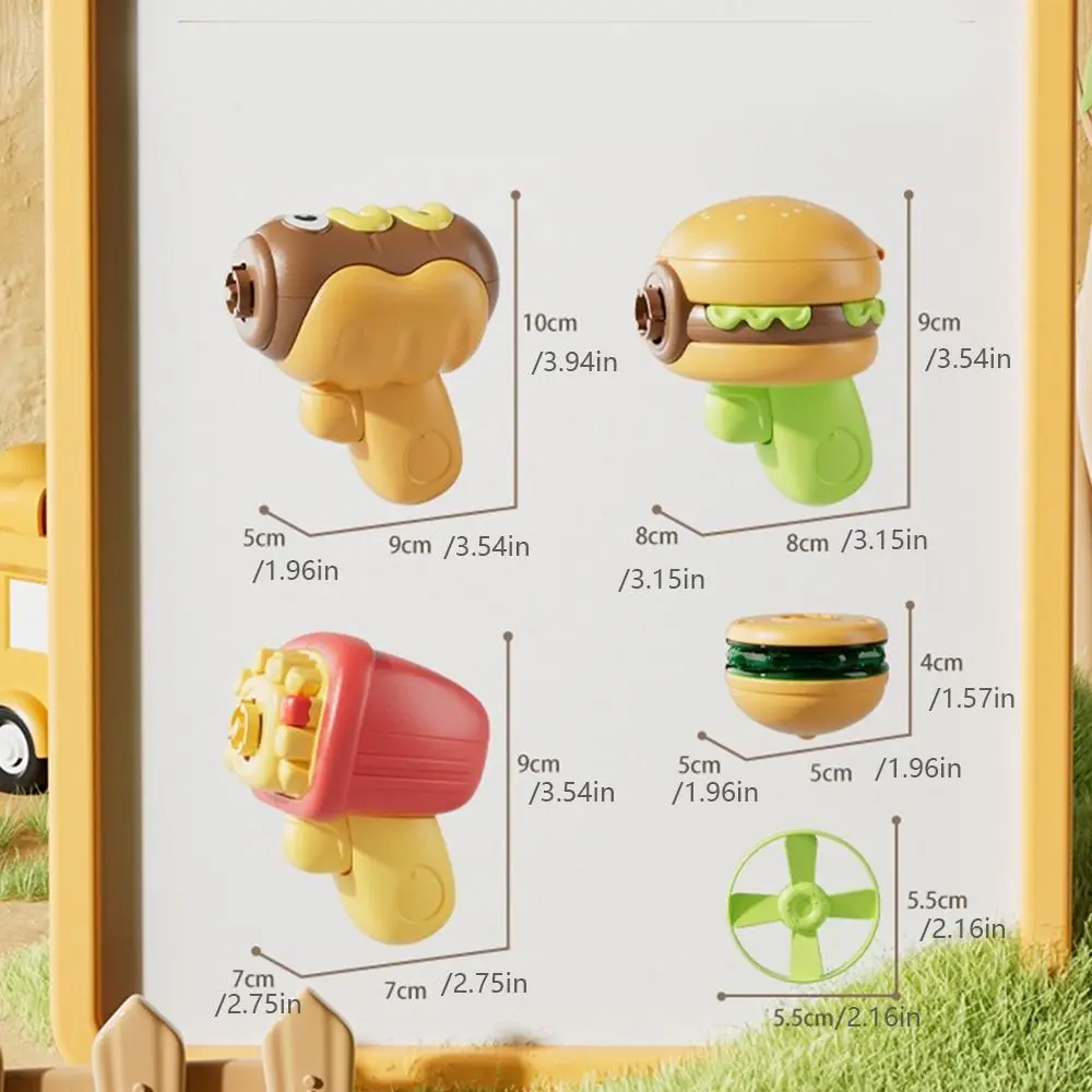 Fun 2 in 1 Gyro Flying Disc Launcher Novel Design Rotating Gyro Soaring Propeller Burger Fries Shape Luminous Sport