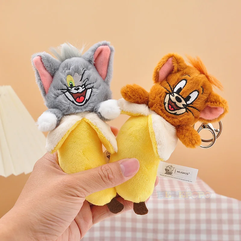 

14cm Banana Tom and Jerry Plush Keychain Cute Novelty Plush Toy Doll Pendant Tom Cat Doll Couple Models Gift