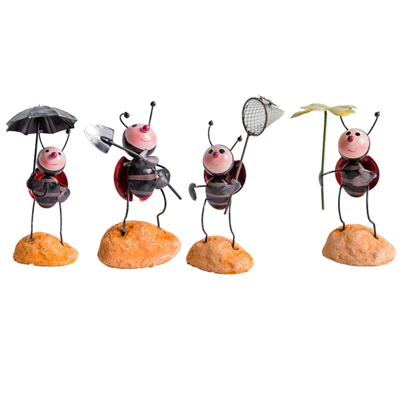 4PCS Small Desktop Decoration Metal Gardening Simulation Ladybug Beetledolls Animal Model Ladybug Ornaments