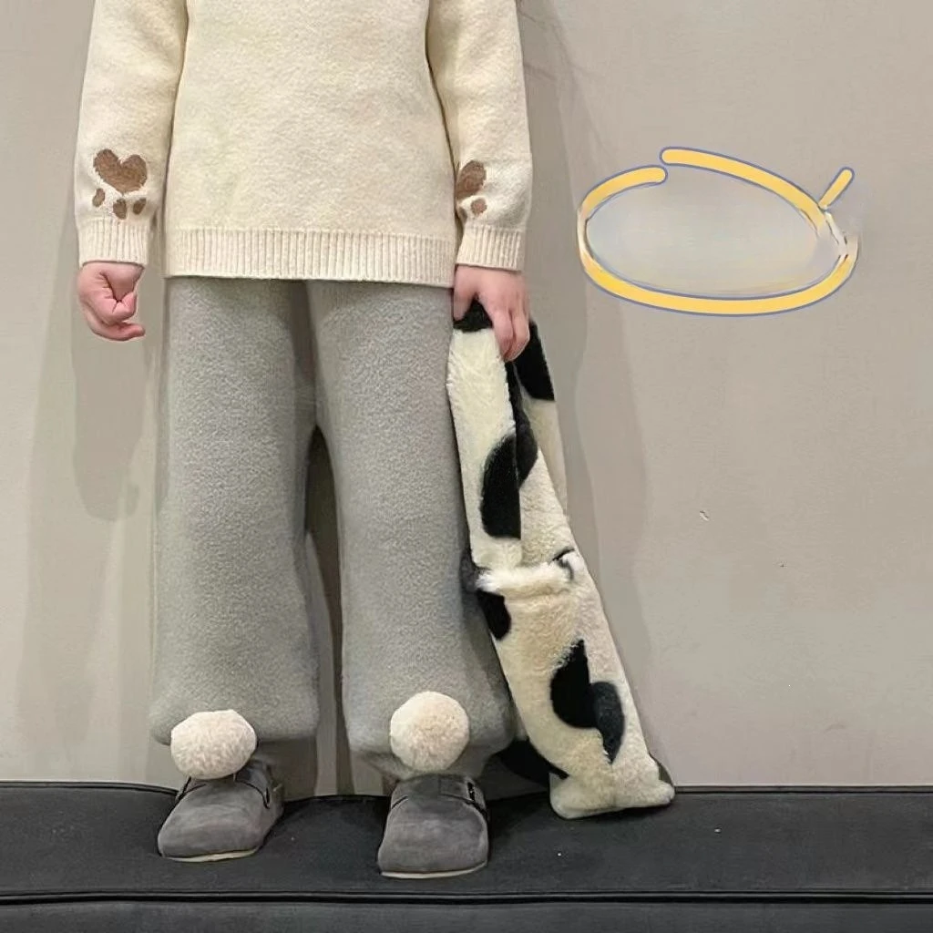 2026 Forest Kids Girls Long Pants Baby Fall Winter Kids Solid Elegant New Windproof Pom Pom Pants Trendy