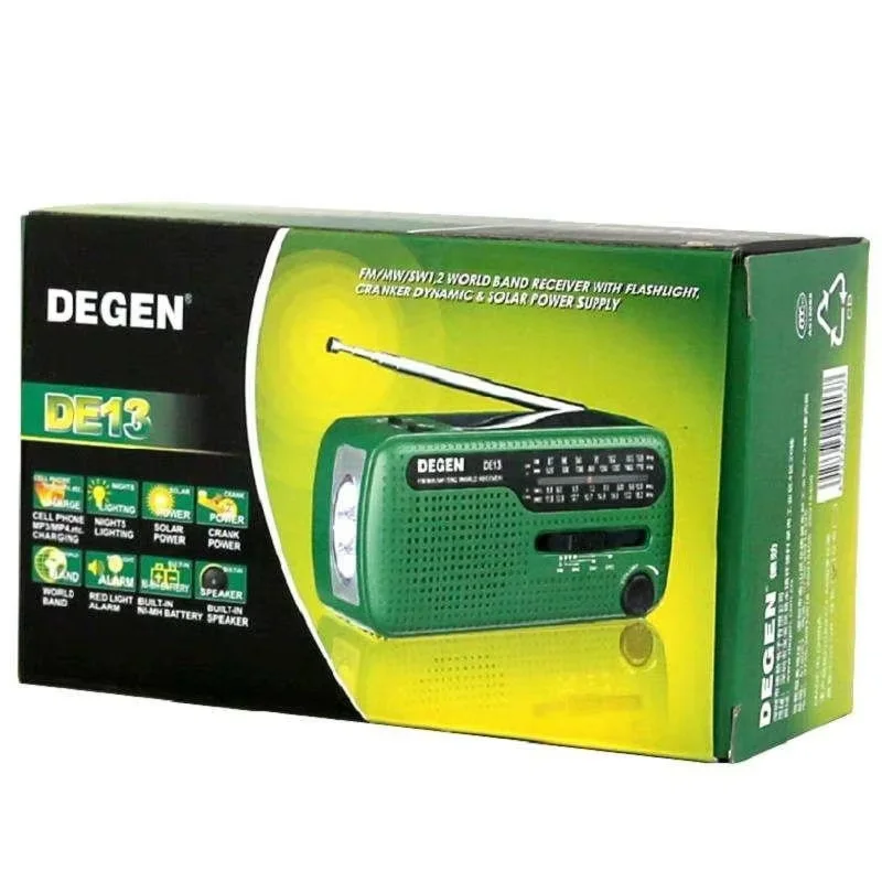Degen DE13 Hand-cranked Power Supply Full Band Radio Portable Solar Charger English Version