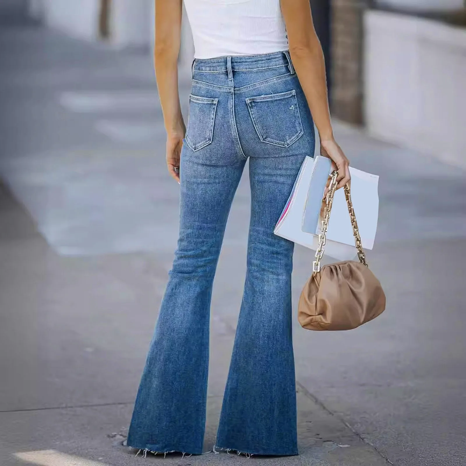 Women'S Wide Leg Split Elegant High Waist Temperament Commuter Jeans Stretch Boot Cut Jeans Y2k Hip-Lifting Denim Flared Pants