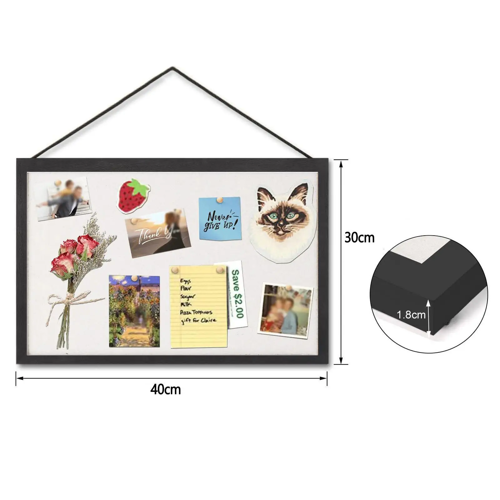 Cork Board Message Board Hanger 40cmx30cm Decorative Wall Mounted Vision Board for Living Room Decor Kitchen Office