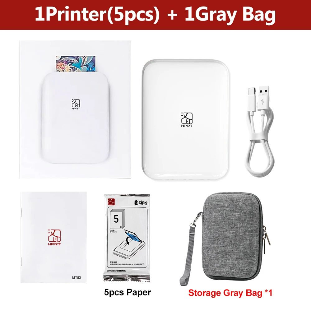 HPRT draagbare fotoprinter zak 2x3 inch formaat draadloze zinktechnologie afdrukken 2x3 fotomaker met kleverige achterkant en papieren etui