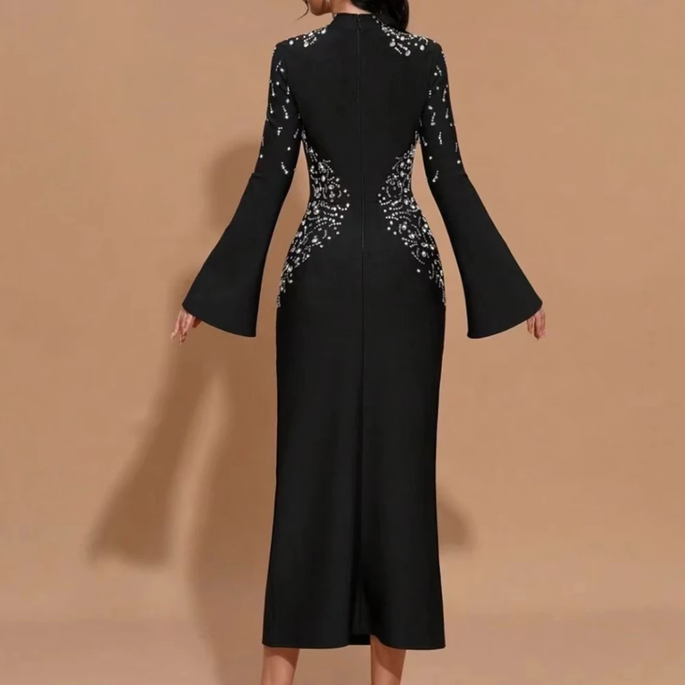 TWOTWINSTYLE Hit Color Dresses For Women Round Neck Flare Sleeve High Waist Slimming Elegant Dress Female Fashion Clothes 2024
