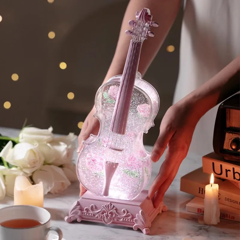 Violin ornament, snowflake music box, music box, crystal ball, practical birthday gift for little girl, children and girls