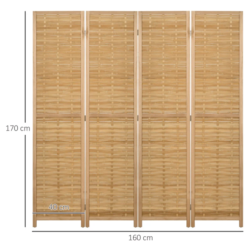 4-teiliger Paravent, Raumteiler, 160 x 170 cm Trennwand, faltbarer Sichtschutz, Raumtrenner aus Bambus, Sichtschutzwand für Wohnzimmer, Schlafzimmer, Natur