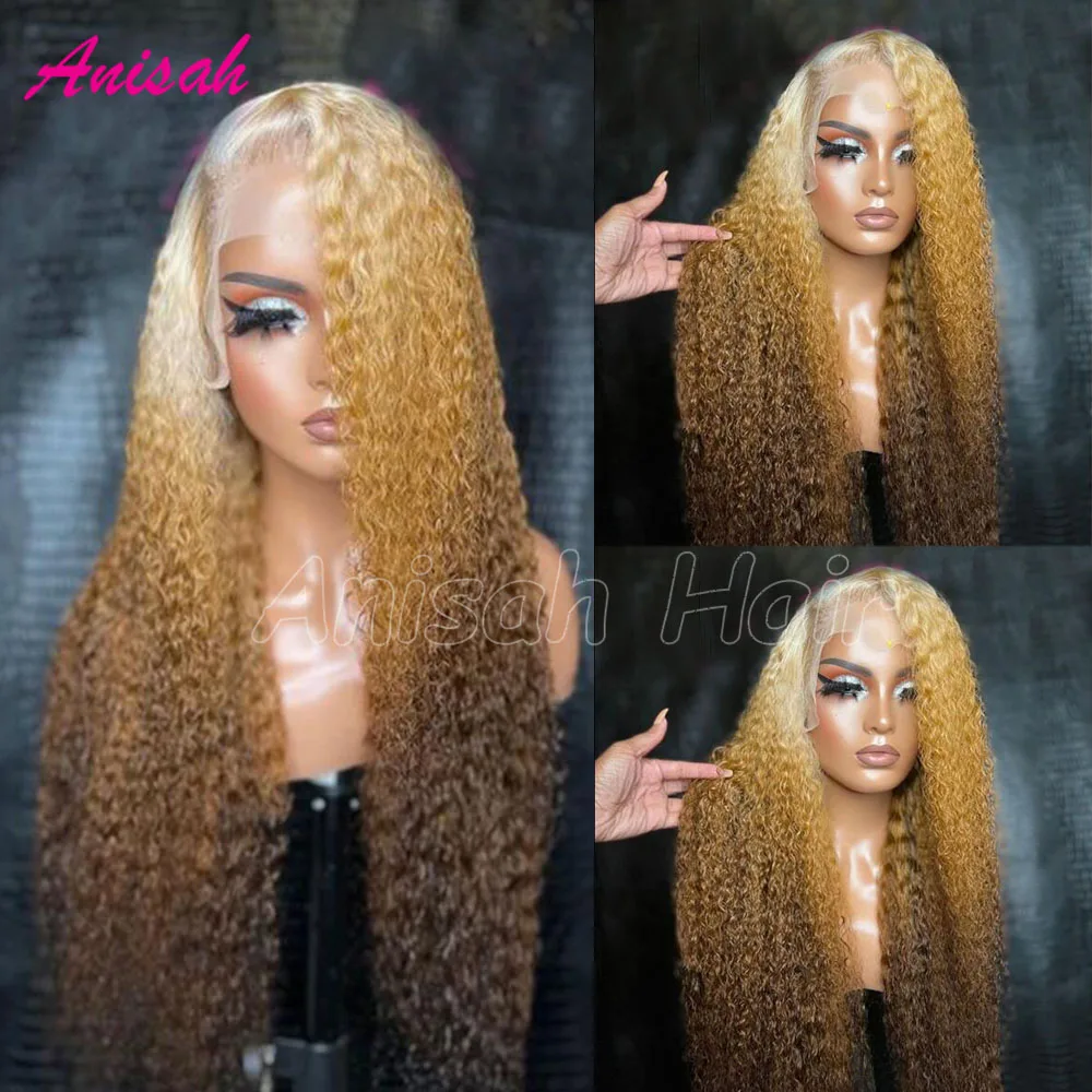 

Brazilian Raw Hair Glueless 13X4 Blonde Lace Front Wig Human Hair Ombre Curly Blonde Lace Frontal Wig With Baby Hair Pre Plucked