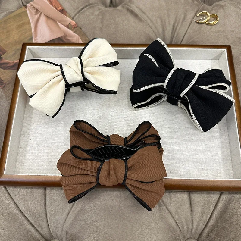 1 Pc Exquisite Kroean Fashion Hair Claw for Girls Ponytail Bow Clip Beige Coffee Color Hair Clip Headwear for Women Accessories