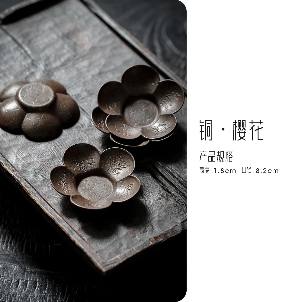 2 teil/satz Made Alt Messing Blütenblätter Teetasse Untersetzern Retro Vergoldeten Silber Untertasse Tee Schüssel Halter Kung Fu Teaset Tee Zeremonie zubehör