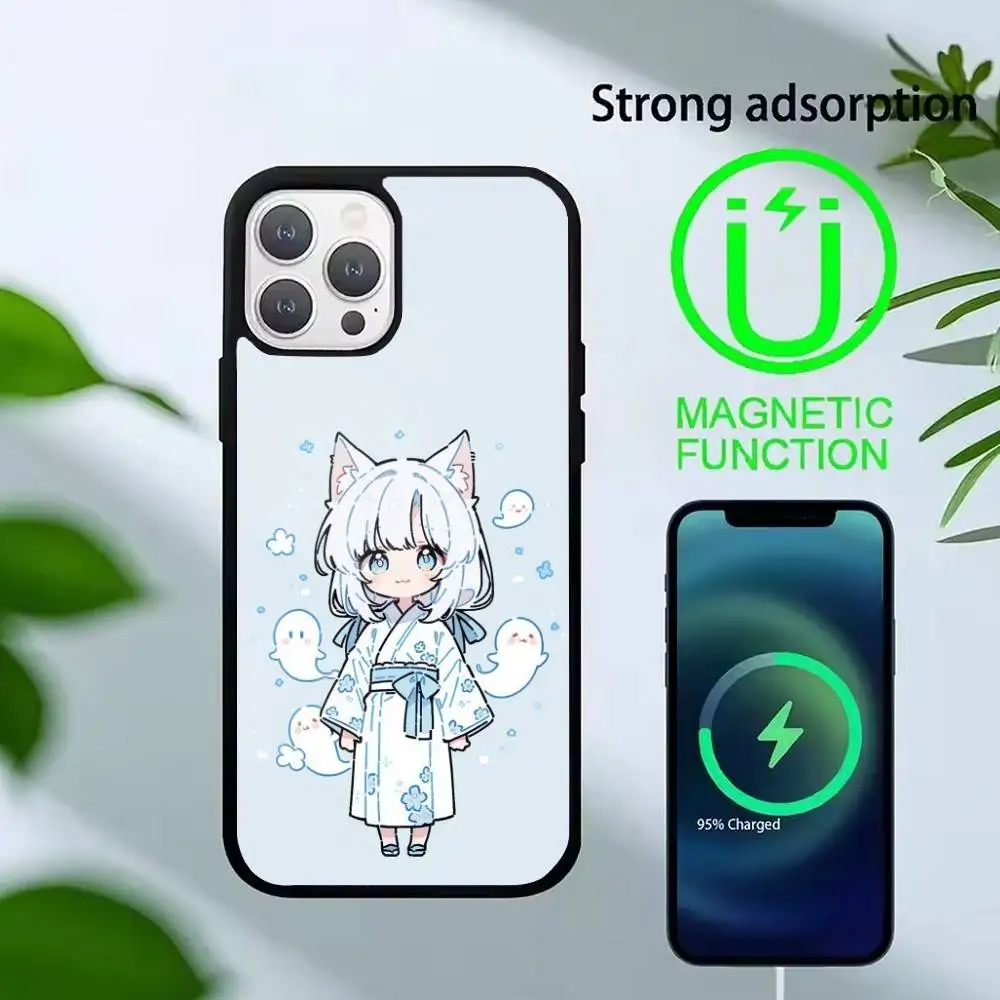 Kawaii Style Kitsune Phone Case For iPhone 14,16,15,13,17,12,Plus,Pro,Max Magnetic For Magsafe Frosted Cover