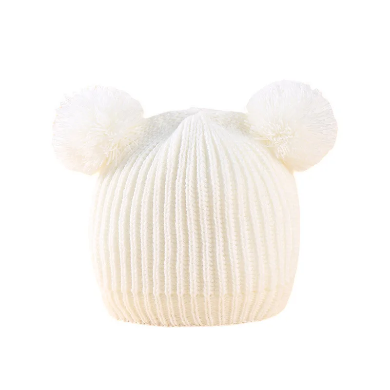 New Cool Autumn Winter Warm Cute Baby Hat Cap Double Pompom Kids Kawaii Knitted Beanies Hat Cap For Boy Girl 1-3 Years Old