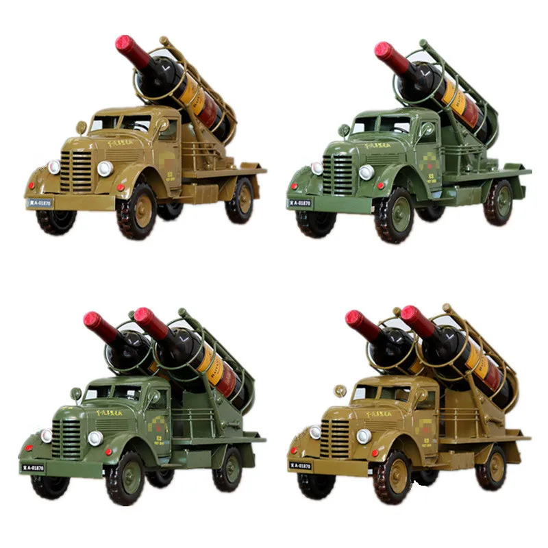 

Wrought iron retro military car red wine rack creative decoration restaurant bar decoration prop model