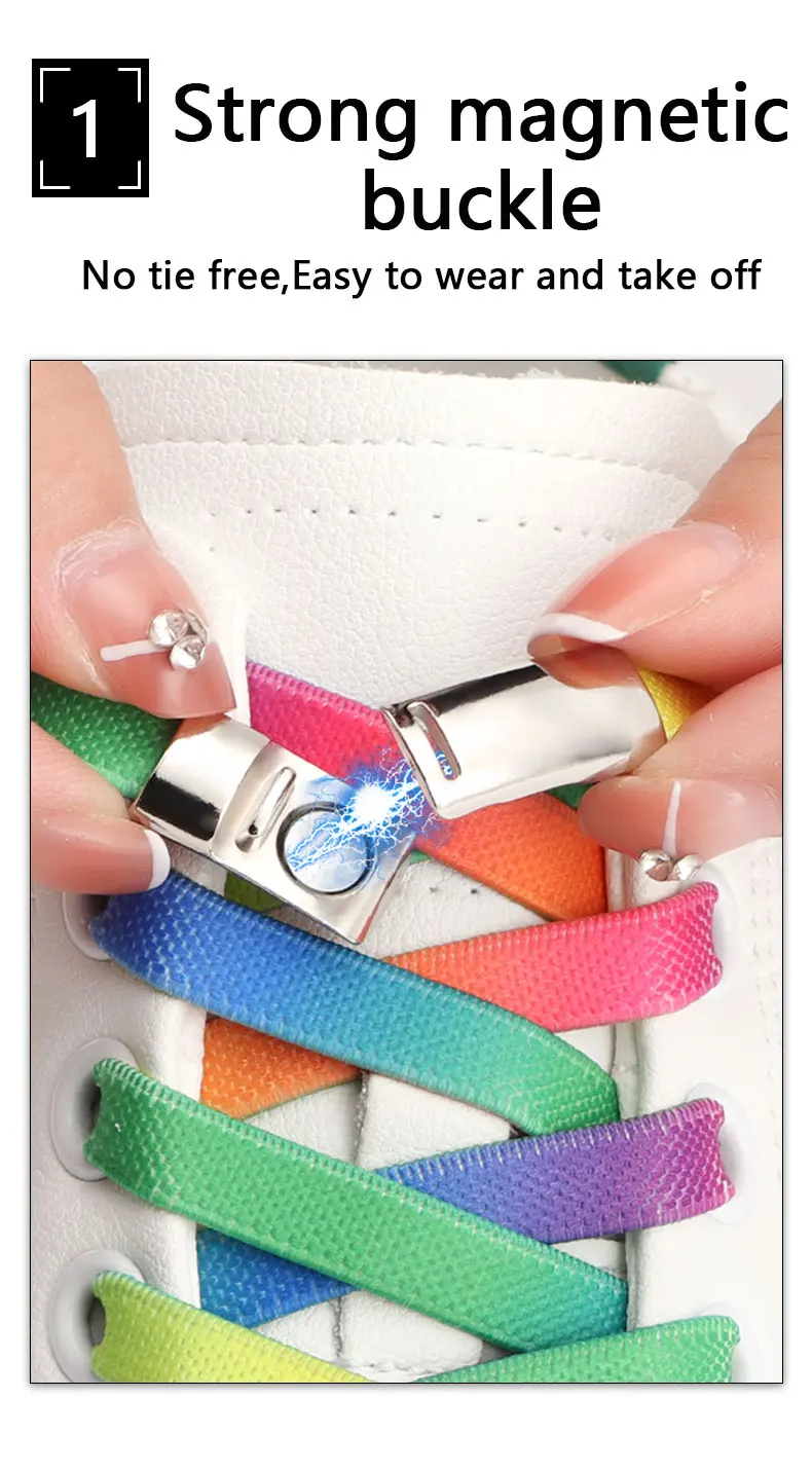 Magnetische Schnürsenkel, Regenbogenfarbene elastische Schnürsenkel, Schnürsenkel für Sneaker, Schnürsenkel ohne Binden, Schnürsenkel für Schuhe, für Erwachsene und Kinder. – Detail 3