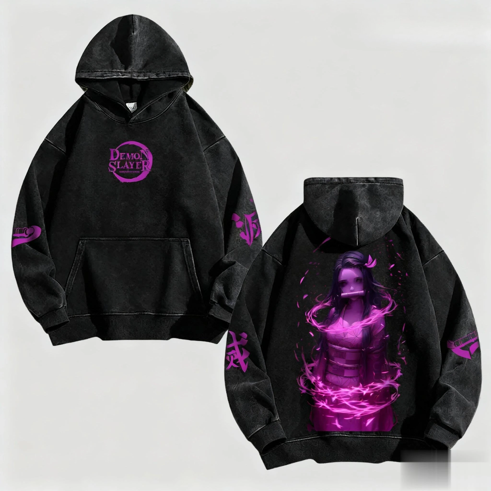 Sweater Hoodie Unisex Oversize Model Vintage Demon Slayer Streetwear Pria Wanita Pullover Kasual Y2k Atasan Harajuku Musim Gugur Terbaru