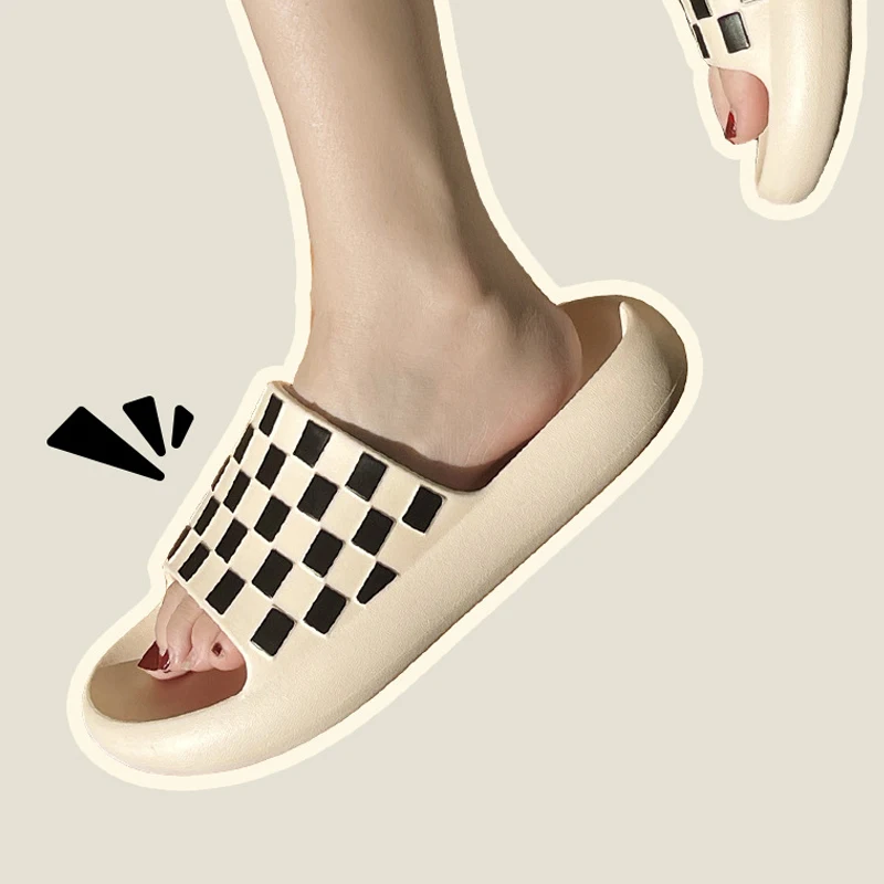 YAOGUANG Women's Home Slippers, Couple Men's Fashion Anti-Slip Bathroom Slippers Summer Checkerboard Fashion EVA Sandals 2022