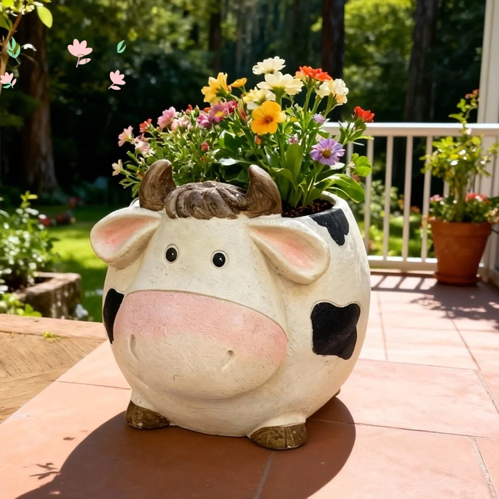 Cow large flower pot outdoor garden courtyard green plant container large flower pot