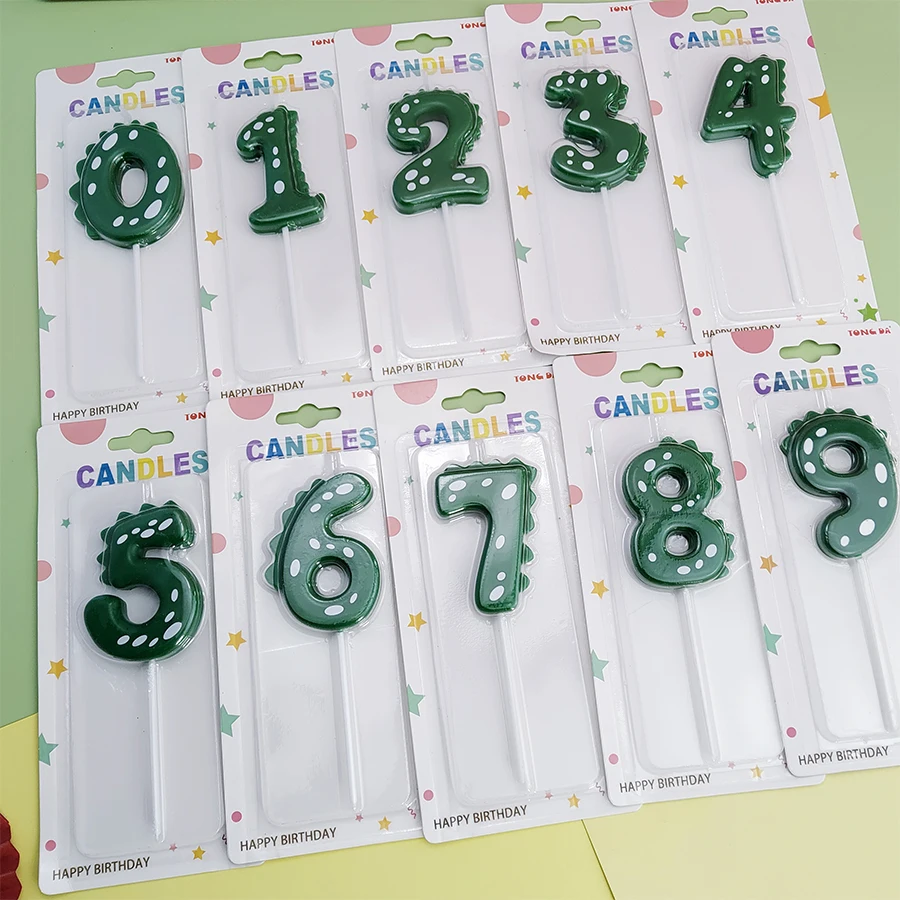 Zielone cyfry dinozaurów 0-9 Happy Birthday Cake Candle Children Prince Party Cartoon Dinosaur Cute Candle Decoration