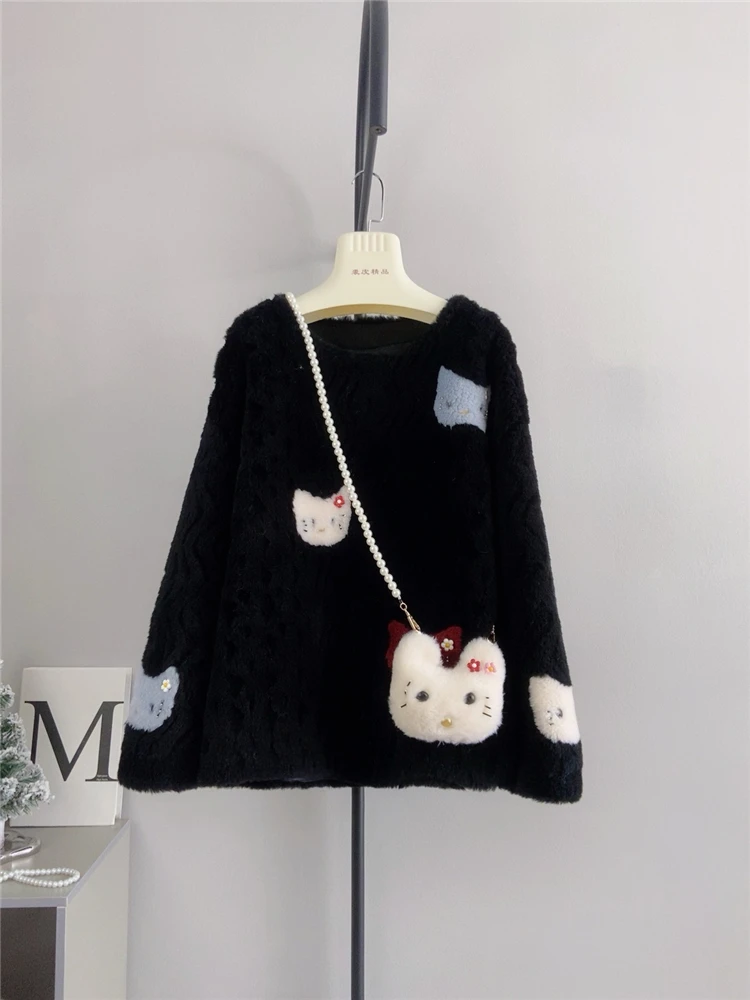 New Flower Home K Cat Enthusiast Pure Wool Sheep Sheepshoot Head Cross Shoulder Bag Cute Sheepshoot Lamb Hair Winter