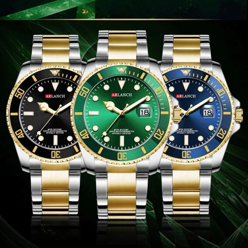 Luxury Waterproof Business Men's Wristwatch Green Stainless Steel Watches for Men Fashion Quartz Watch for Male