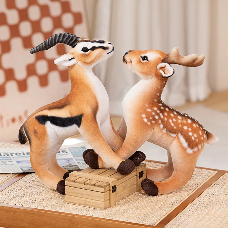 33*28CM Simulation Sika Deer Antelope Plush Toys Realistic Stuffed Soft Wild Animals Toys For Children Gift Upholstery