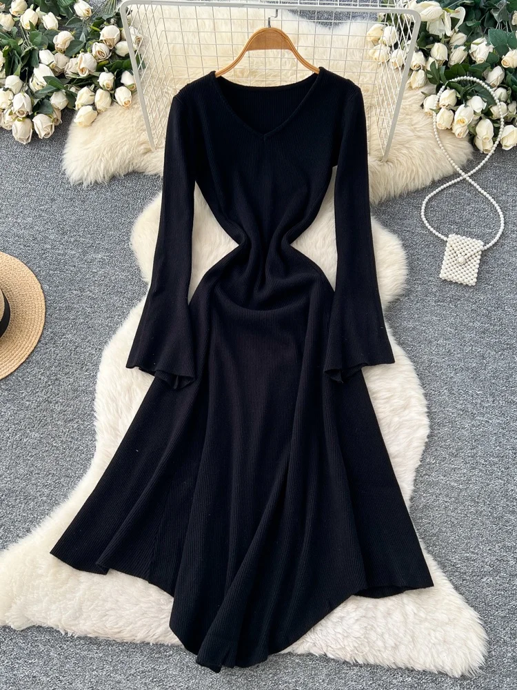 Franse Sle Hoge Taille Gebreide Dr Dames Herfst Winter Innerlijke Slijtage Asymmetrische Bell Sve V Ne Dr Ci Pendelen