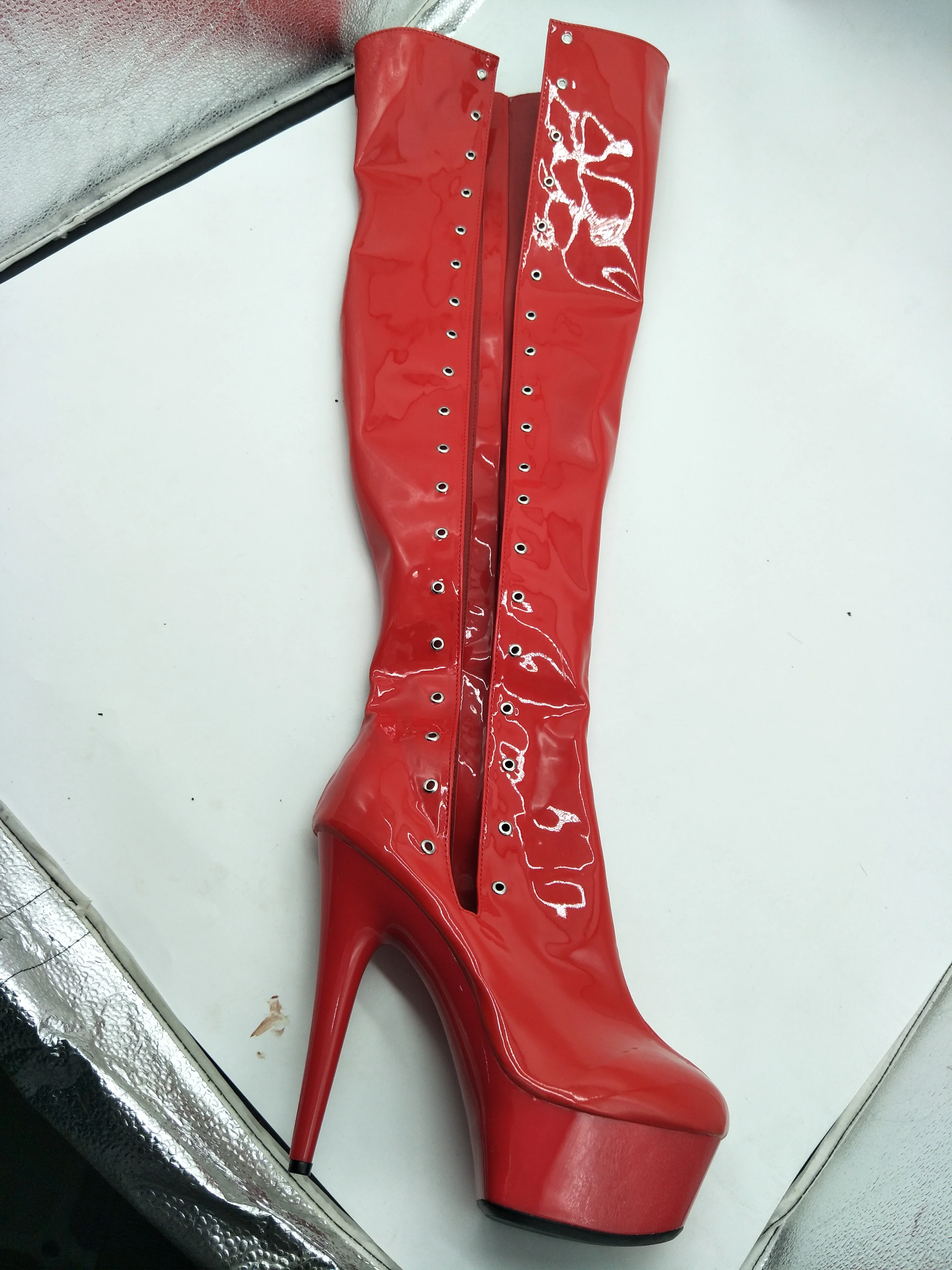 sweet gentle woman Pink Patent leather 15cm High heeled shoes 6 inches Over the knee Boots Nightclub Pole dancing Exotic Dancer