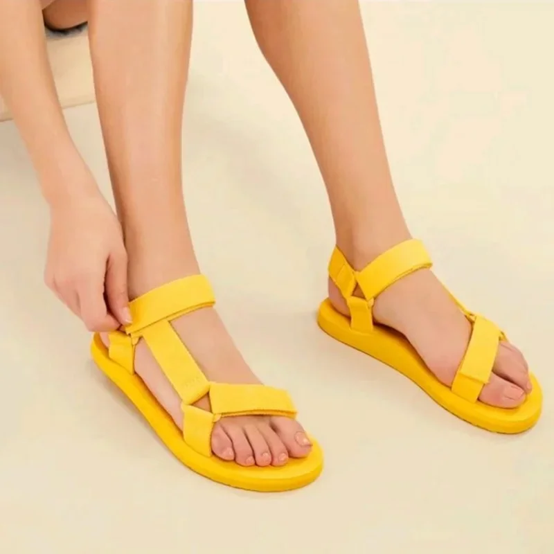 2023 Summer Women\'s Sandals Concise Hook & Loop Lady Shoe Comfort Soft Foam Sole Flat Sandal Outdoor Beach Platform Female Shoes