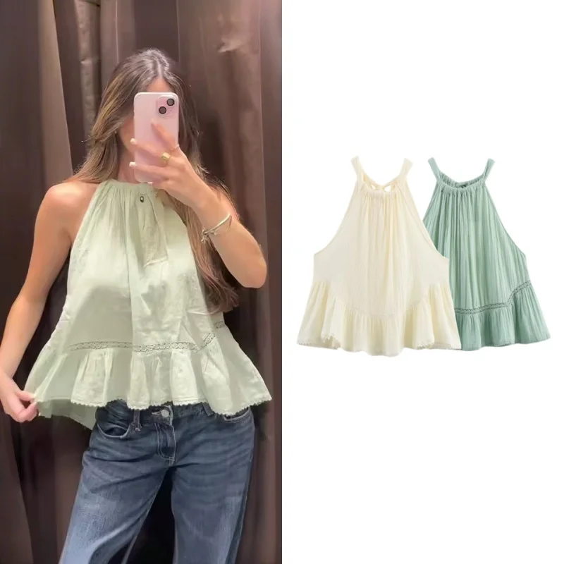 

New Casual Embroidery Woman Tees Round-Neck Sleeveless Skirt-Style Hem T-Shirt Summer Fashion Comfortable Loose Gossamer Tops