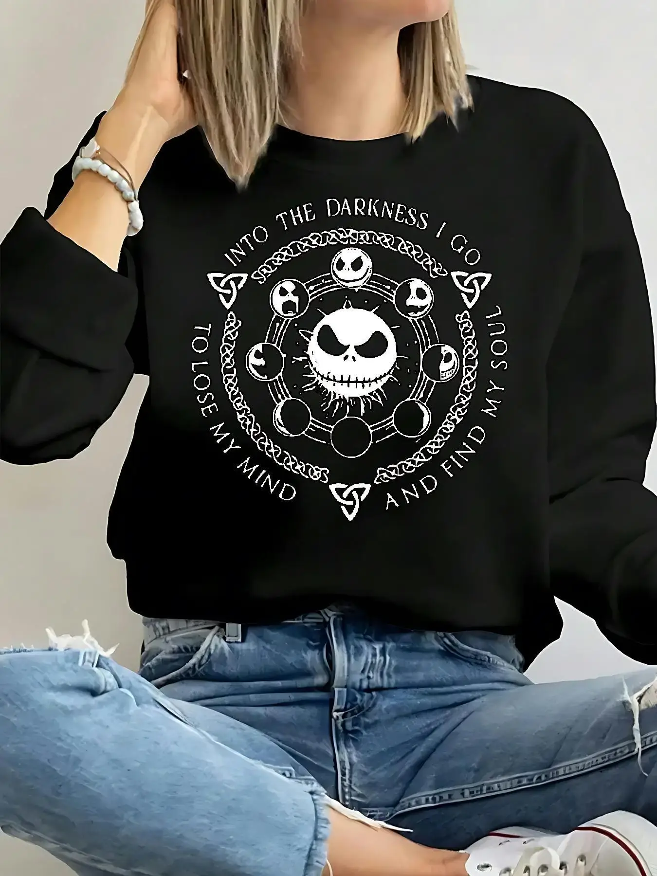 

Женский готический свитер с крестом Мандала, белый пуловер, свитер без шляпы, тематические мероприятия, круглый вырез, длинный рукав, кельтский узел и узор