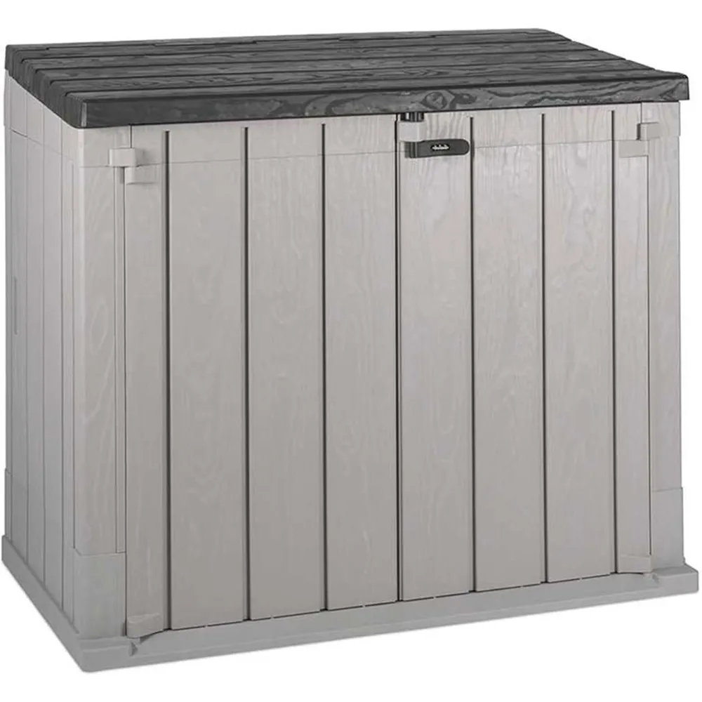 

All Weather Outdoor Horizontal Storage Shed Cabinet for Trash Can, Garden Tools, and Yard Equipment, Sheds and storage
