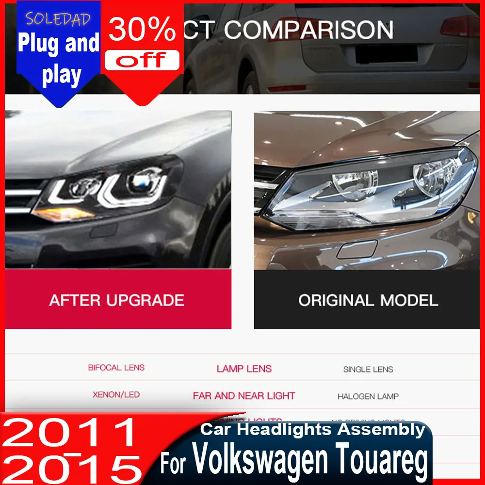 

Фары для VW Touareg 2011-2015: Обновленные задние фонари, передние фары, дневные ходовые огни (DRL), комплект переднего освещения