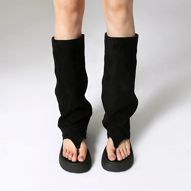 حجم كبير مادة الجلد المدبوغ متجمد مسطحة القاع كليب غطاء أصابع القدم للنساء الصيف النعل الأوسط الأحذية تنفس بطانة اللمحة تو الأحذية #4