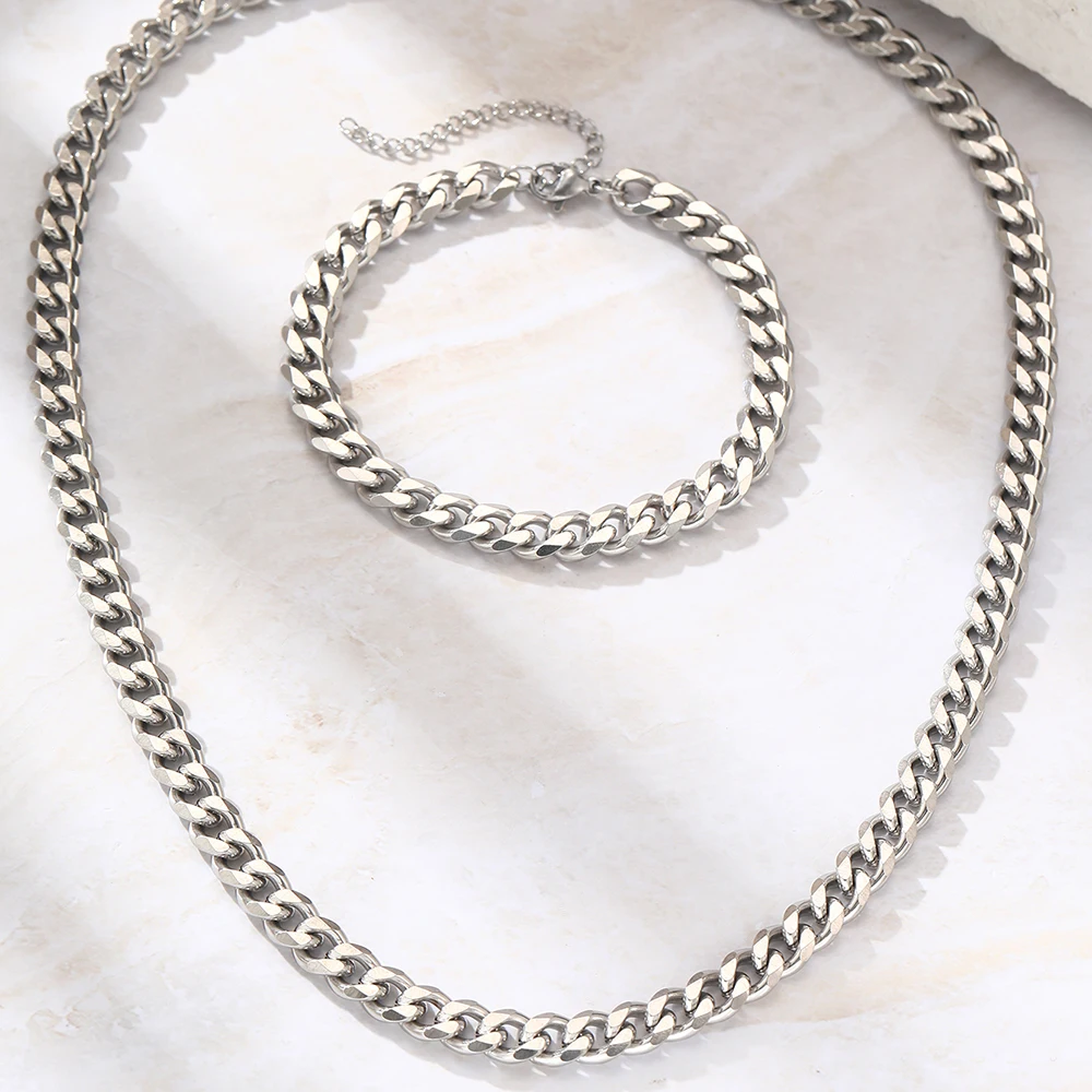 Stainless Steel Necklace Bracelet Set Chain Chain Exquisite Retro Design Necklace Bracelet For Women Jewelry Distinctive Gifts