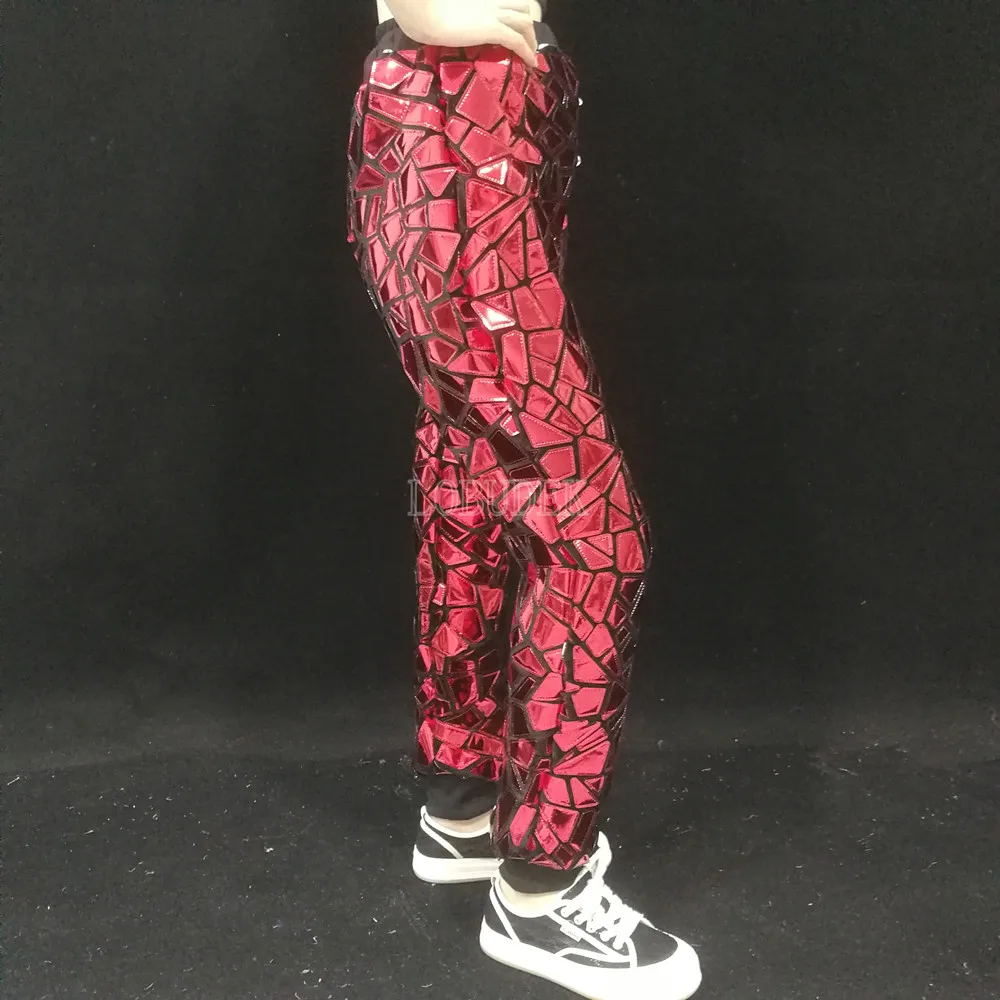 Women Red Laser Mirror Sequins Harem Pants Casual Trousers Dance Team Band Singer Jazz Dancer Bar Show Stage Performance Costume