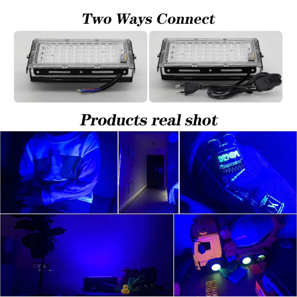 Projector LED UV para Palco, Luz Negra, Efeito de Inundação Ultravioleta, Luz para o Halloween, Natal, Dança, DJ, Disco Party, Bar, 50W, 100W