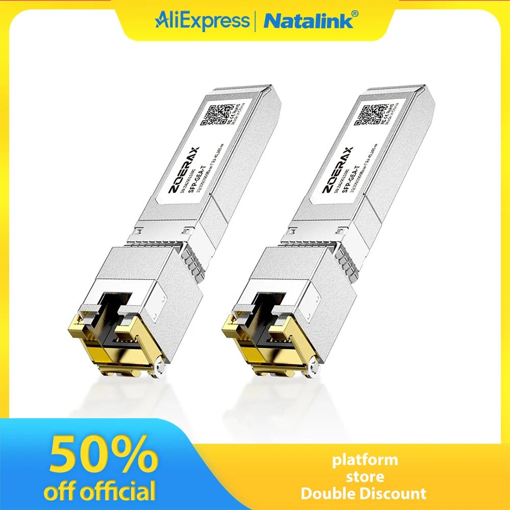 Natalink 10G/2.5/1.25G GBASE-T SFP+ to RJ45 CAT.6a Transceiver Module Auto-Negotiation Ethernet Module SFP+ Copper Cable Adapter