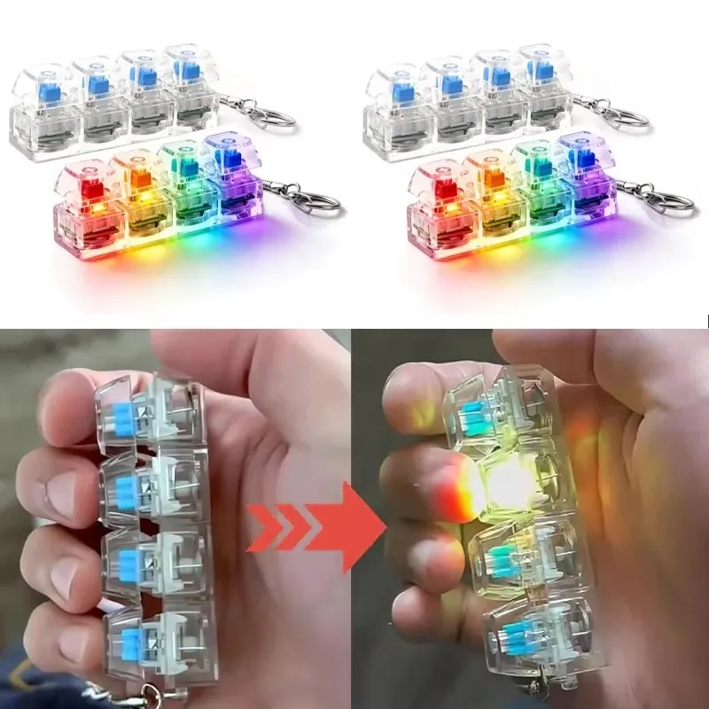 Mechanische Tastatur mit 4 Tasten, Tastenkappen-Fidget-Spielzeug, transparentes LED-Licht, tragbares Stressabbau-Spielzeug für Büroangestellte, Studenten