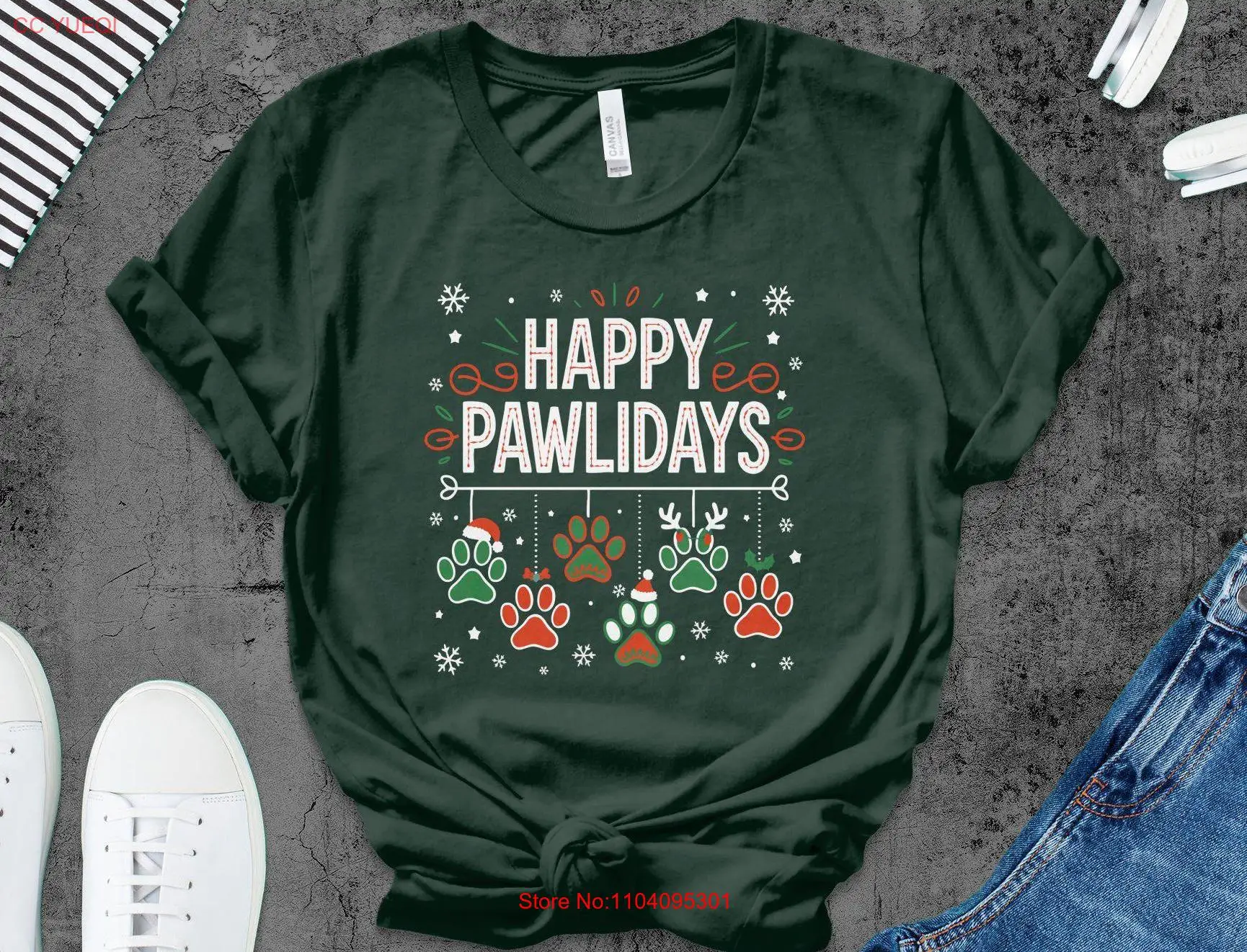 Funny CHRISTMAS DOG SHIRT Best Holiday Happy Pawlidays Xmas T for Lover Festive Paw Print long or short sleeves