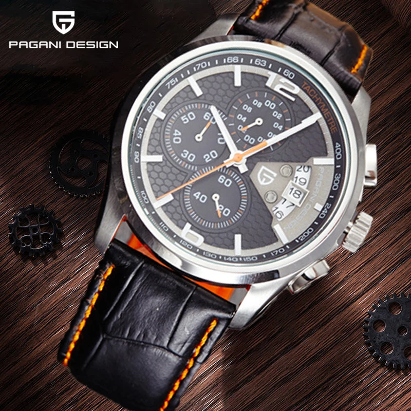 PAGANI DESIGN-Reloj de pulsera de cuarzo automático para hombre, cronógrafo de cristal de zafiro, resistente al agua, con calendario y ventana