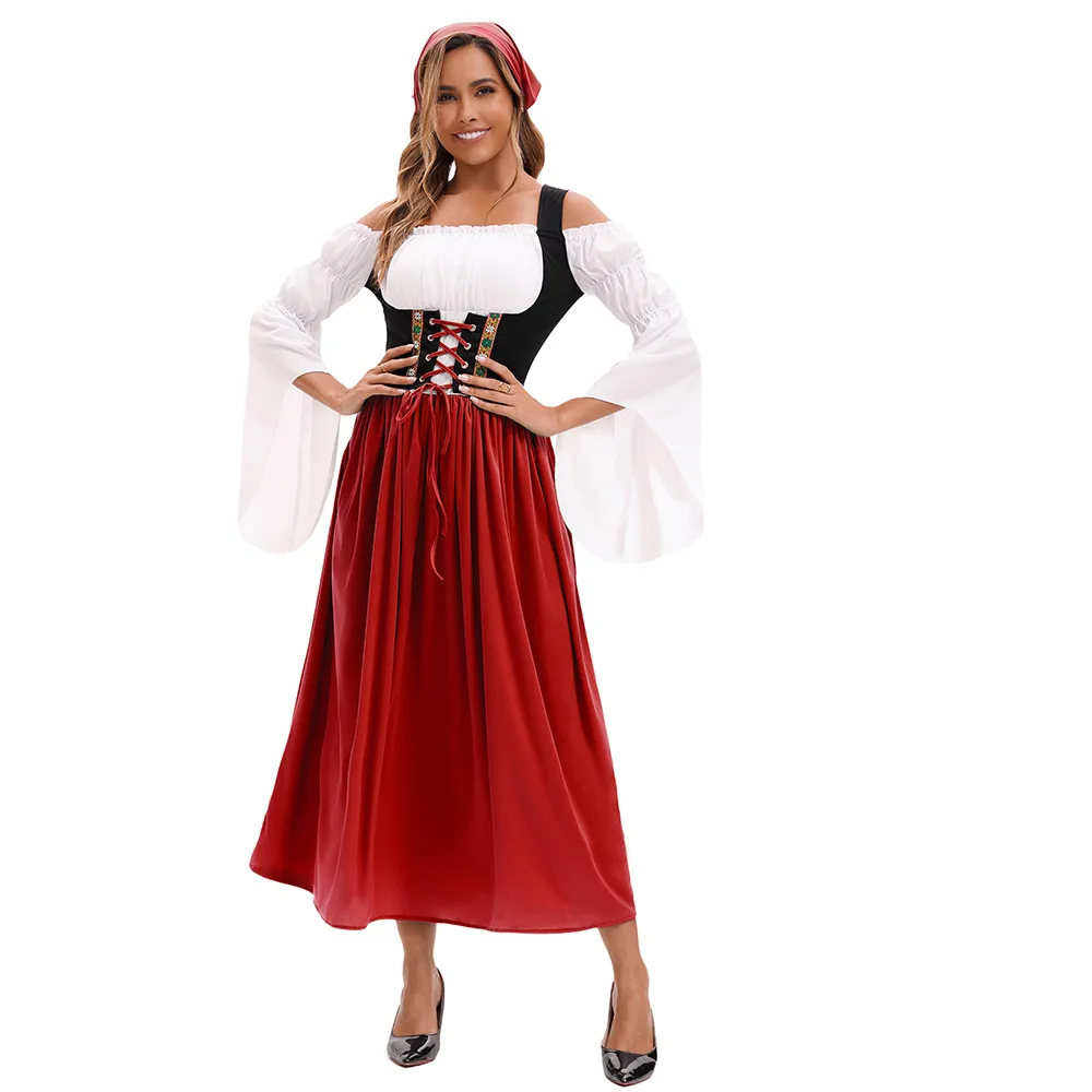 

Mh Beer Festival Long Skirt loween Adult Medieval Farm Maid Performance Costume Women's Traditional Ethnic Stage Wear