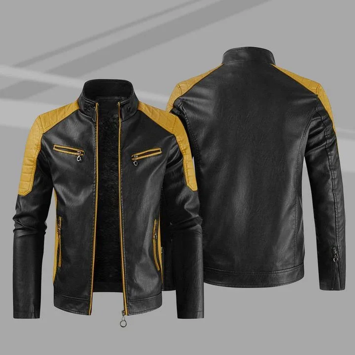 Jaket motor Logo kustom Vintage pria mode 2023 jaket kulit motor jaket Bomber bordir pria mantel Pu