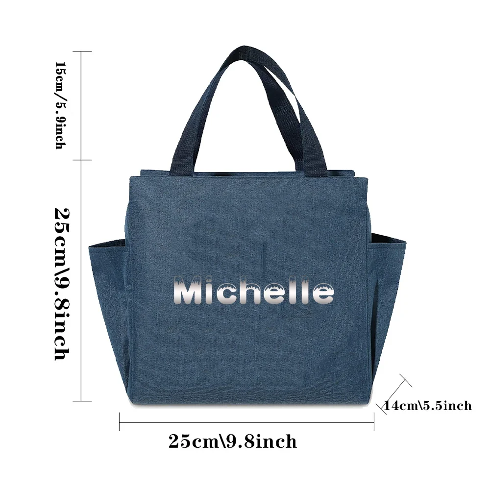 Personalized Customized Name Lunch Box Reusable Picnic Tote Simple Practical Student Lunch Box Bag Zipper Thermal Lunch Bags