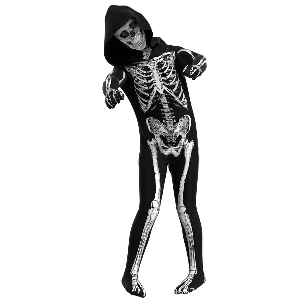 Halloween Kids Boy Girls Horror Skeleton Bodysuit Cosplay Party Dress Up Costume