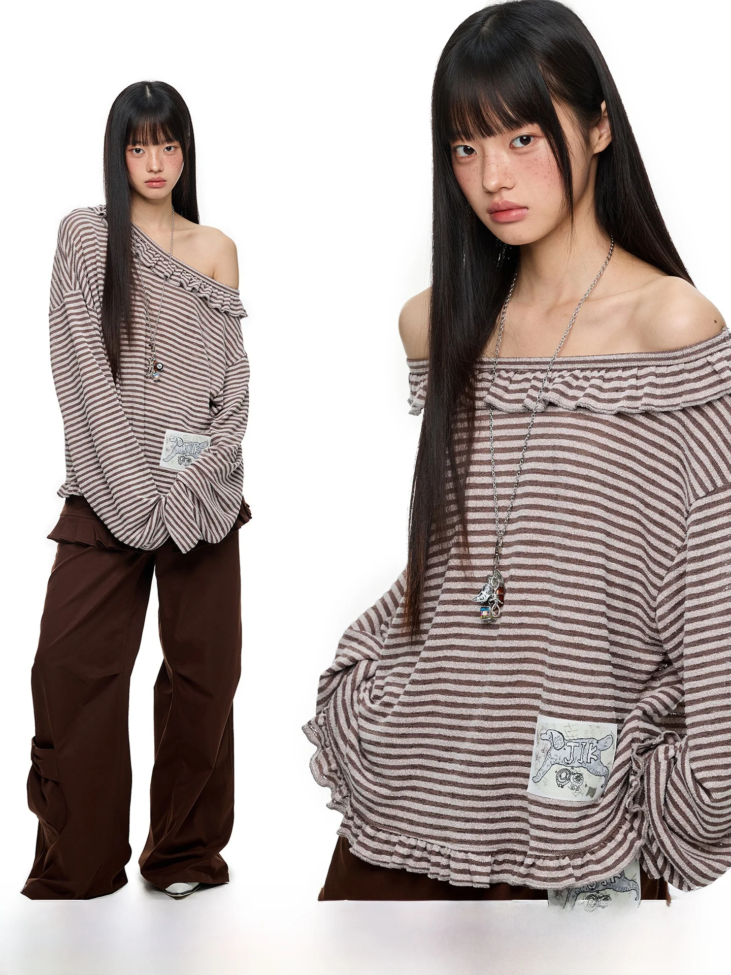 

JIKOO Spicy Girl с принтом, длинная асимметричная футболка с овальными плечами, женская летняя термостойкая накидка, уличный топ