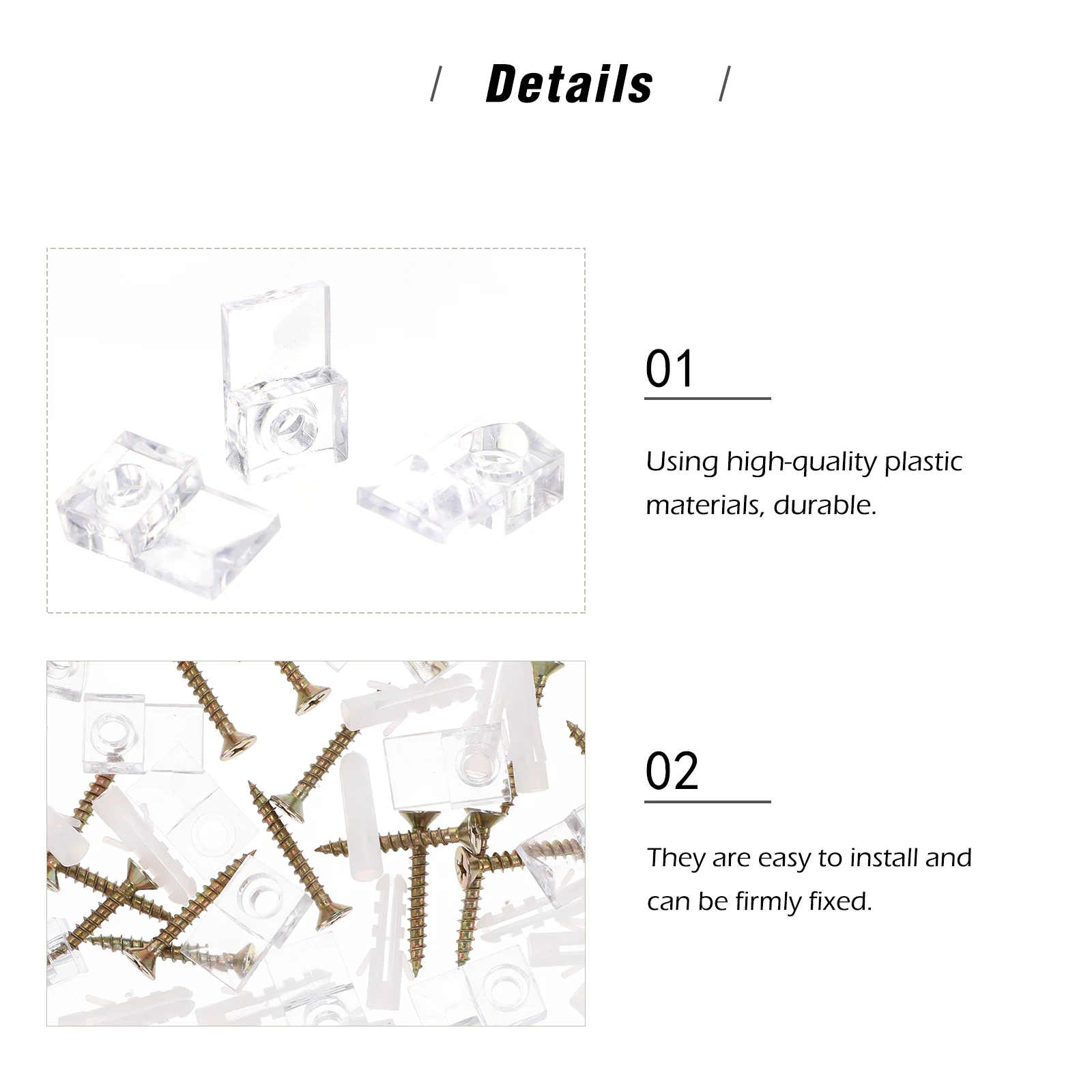 20 Pcs Glass Clamps Fixing Clips Plastic Mirror Brackets for Cabinet Bathroom Display Easy Install Screws Included