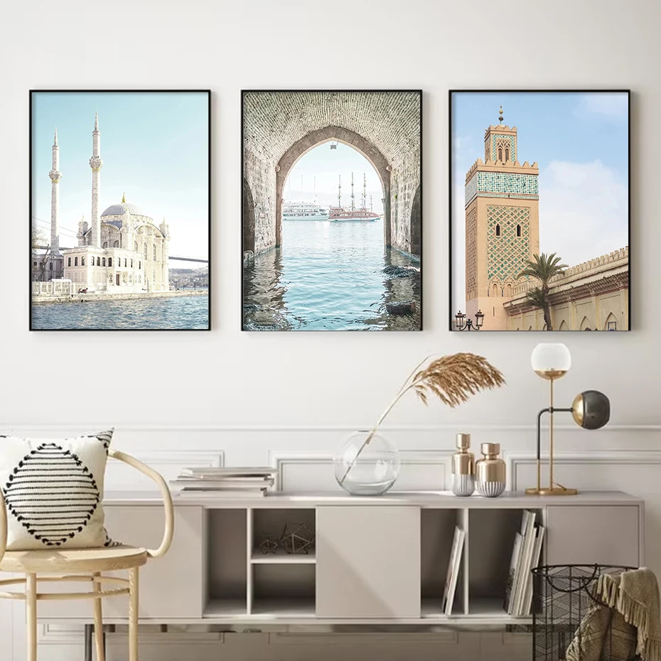 Blue Ocean Arch Architecture Gallery Wall Art Poster Modern Oil Painting Printmaking Living Room Bedroom Home Decoration Picture